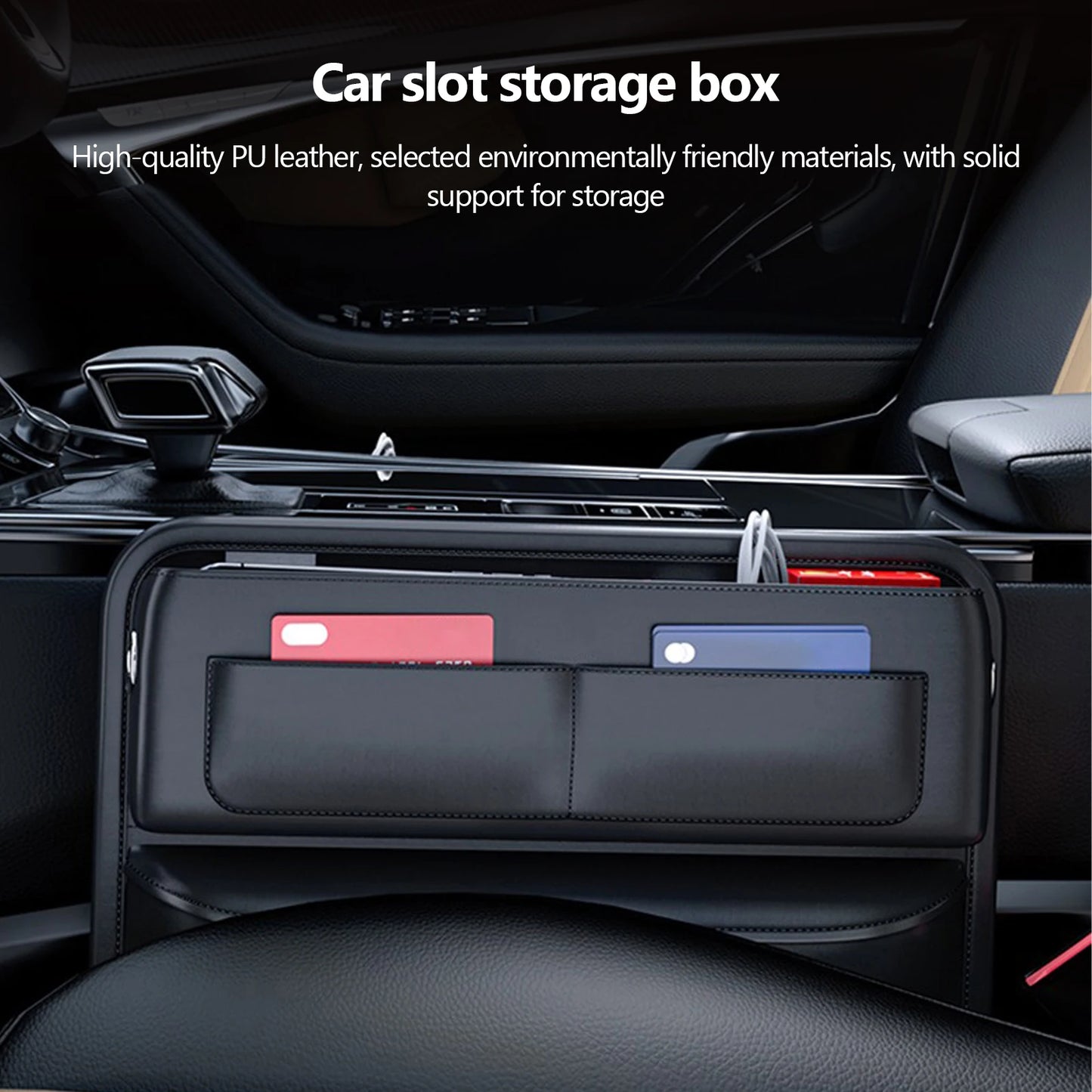 PU Leather Car Auto Console Side Car Seat Crevice Storage Box Slit Gap Filler with Bottle Holder