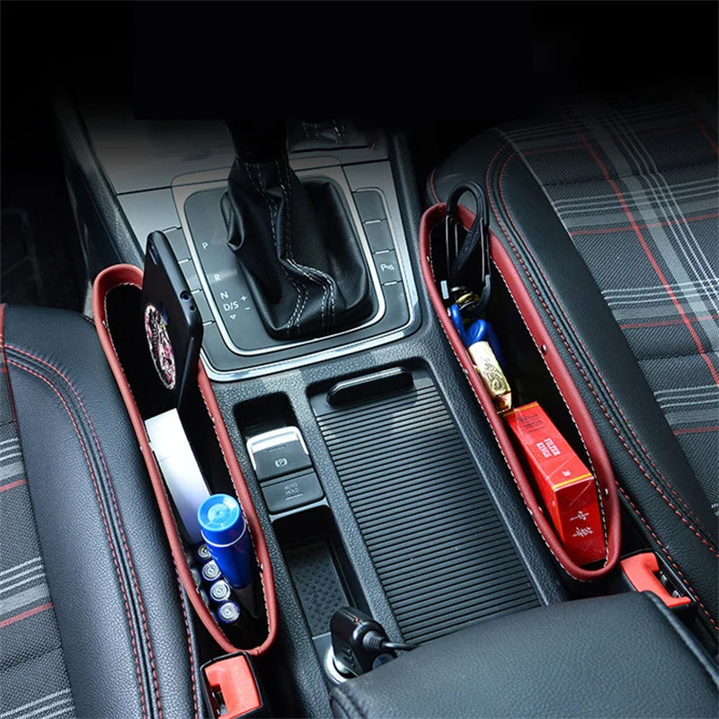 PU Leather Car Organizer Storage Car Seat Slit Gap Pocket Multifunctional Driver Seat Catcher Cup Holder Car Accessories